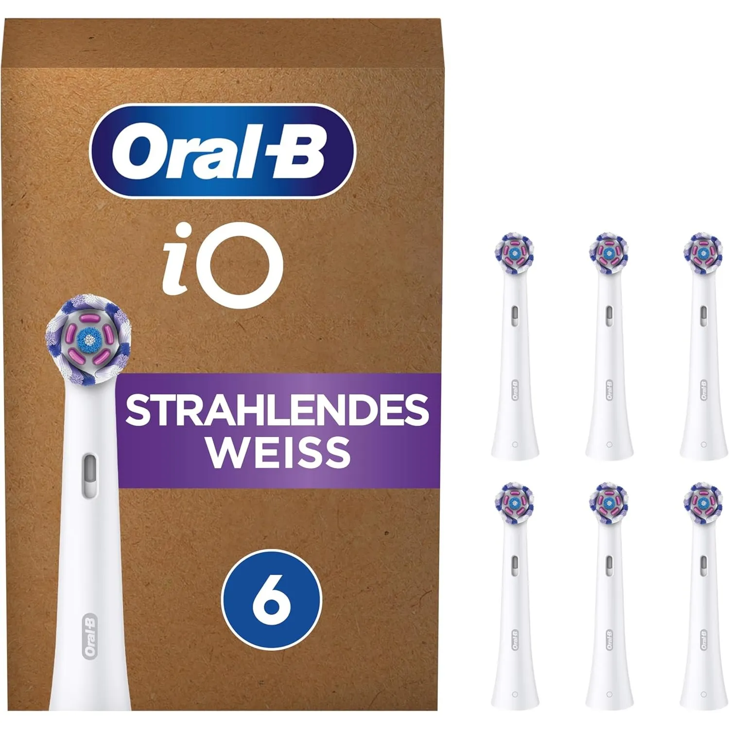Oral-B iO Strahlendes Weiss Aufsteckbürsten für elektrische Zahnbürste, Briefkastenfähige Verpackung, 6 Stück