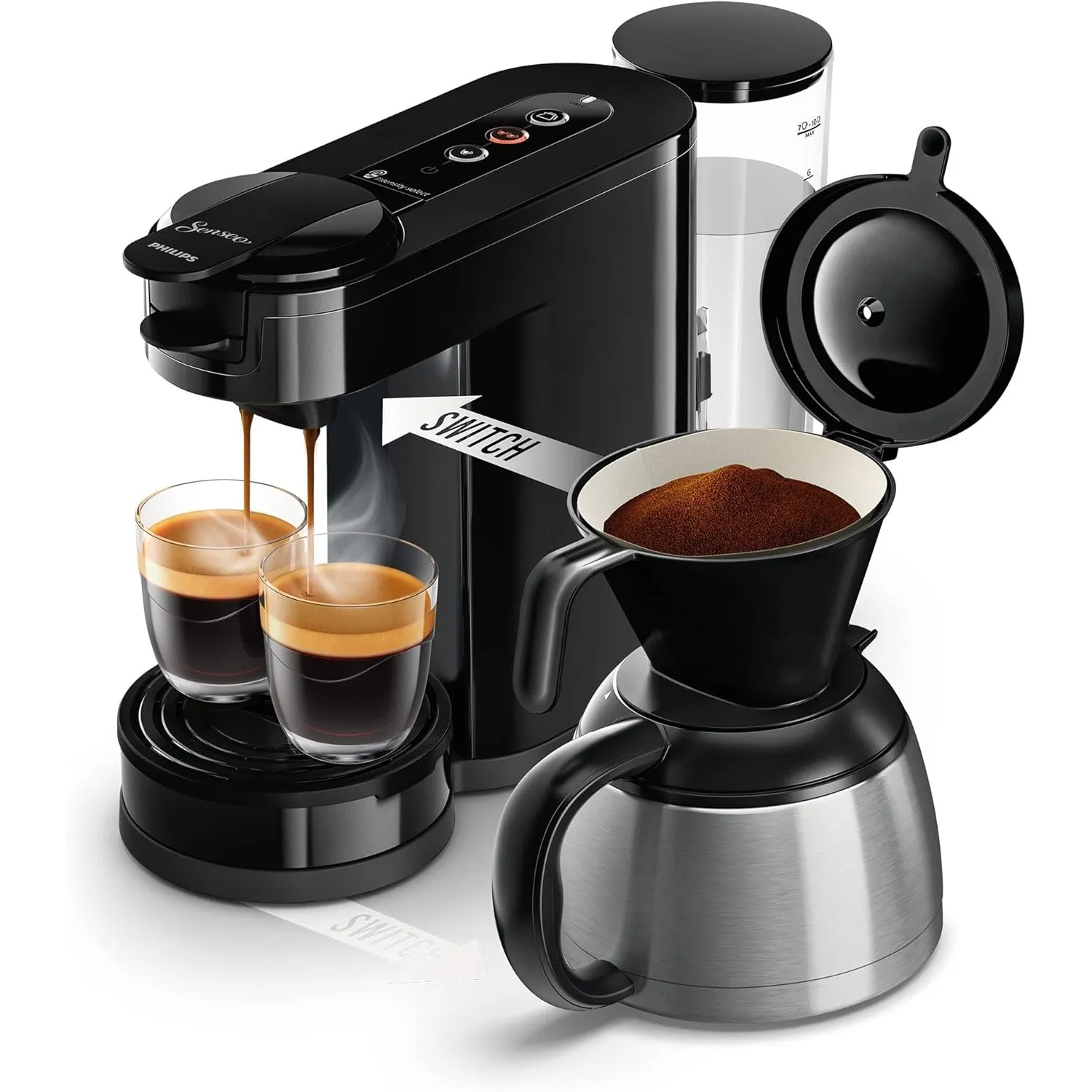 PHILIPS Senseo Switch Pad- und Filterkaffeemaschine, Schwarz, 7 Tassen