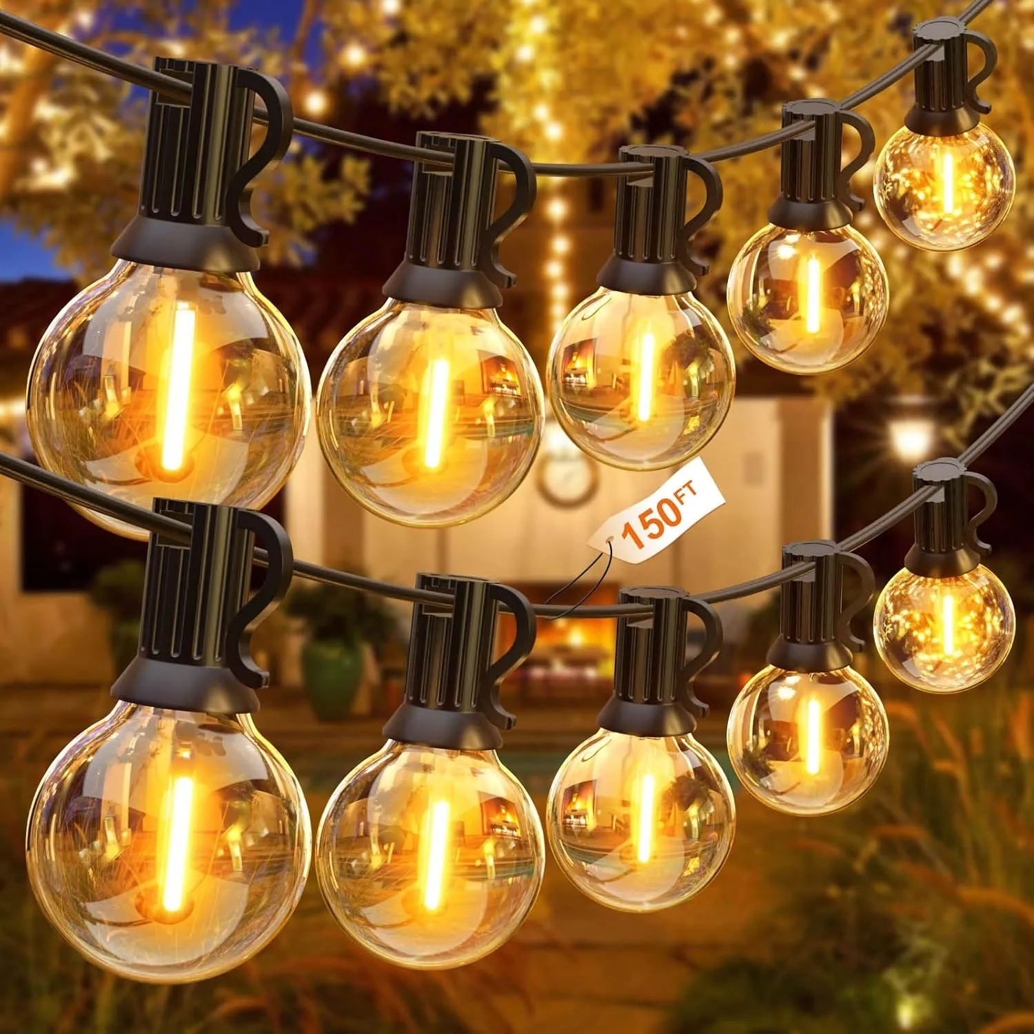 GLUROO Lichterkette Außen 45.7M,Outdoor Lichterkette Glühbirnen Wasserdicht mit 75+2PCS G40 Kunststoff Birnen, LED Lich…