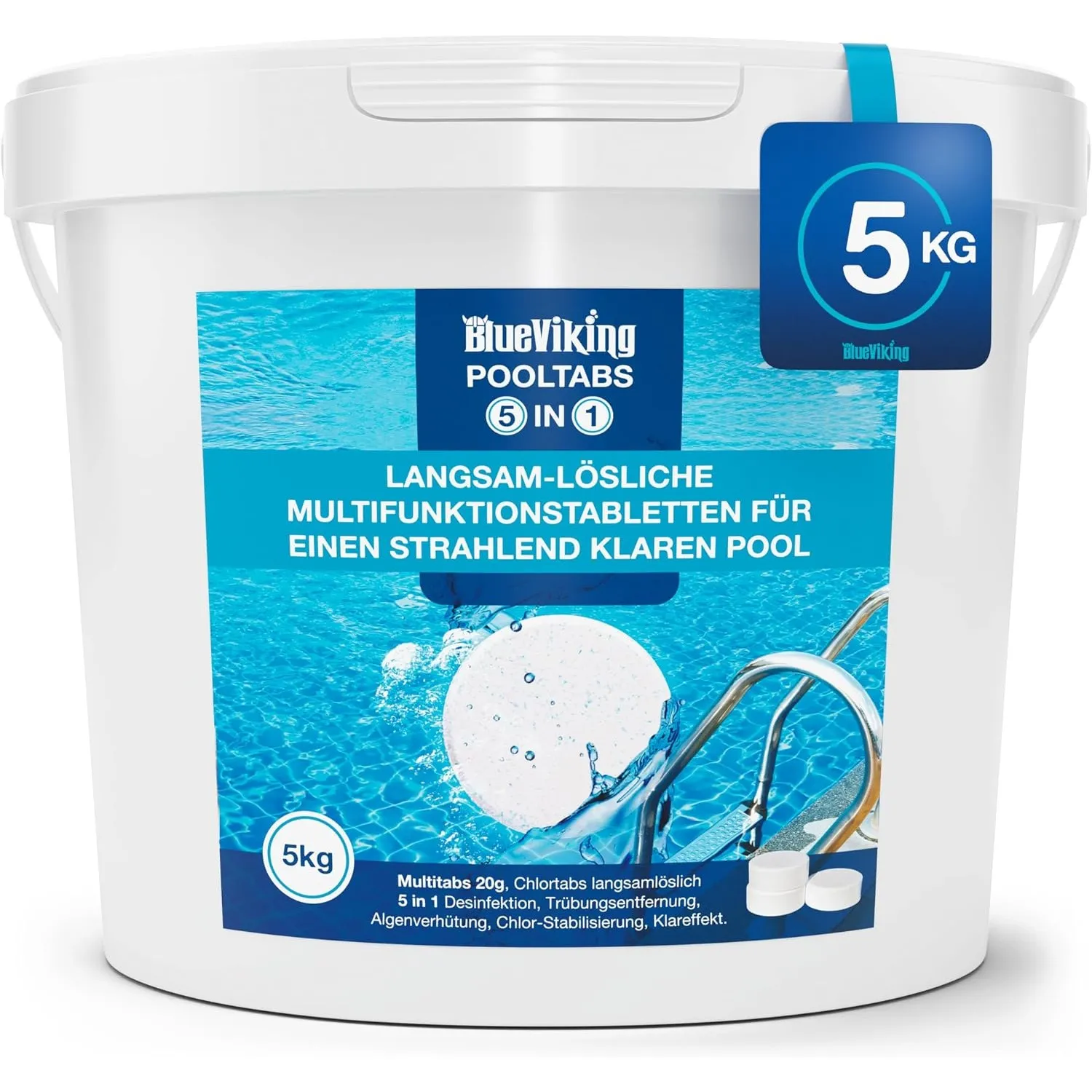 Chlortabletten Fuer Pool | 5 in 1 Multitabs 20g, 5 kg | Langzeit-Chlorierung, Algizid & Filterschutz | Made in Europe