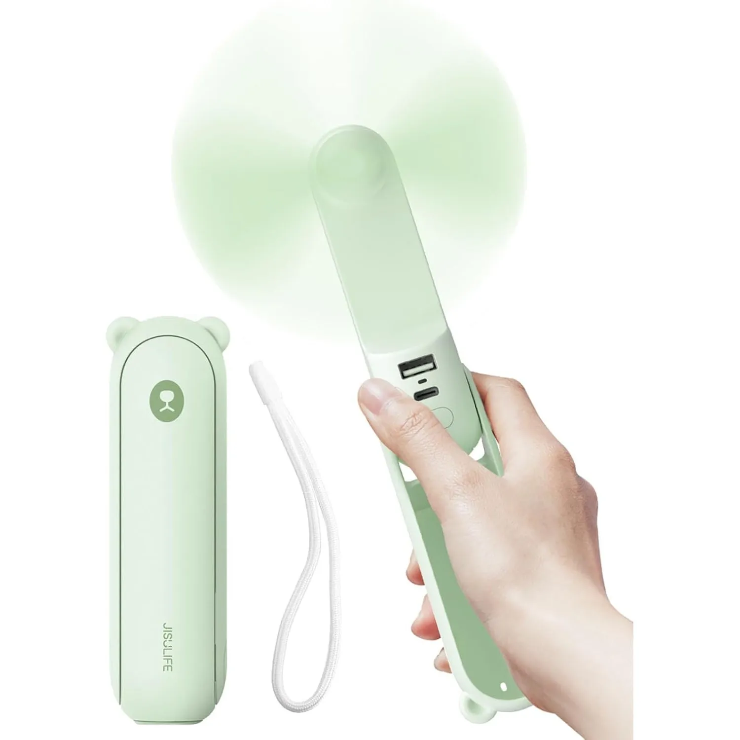 JISULIFE Handventilator Mini Ventilator 3 IN 1, mit 4500 mAh Powerbank USB Akku Klein, Batteriebetrieben Max 37Hrs Runt…
