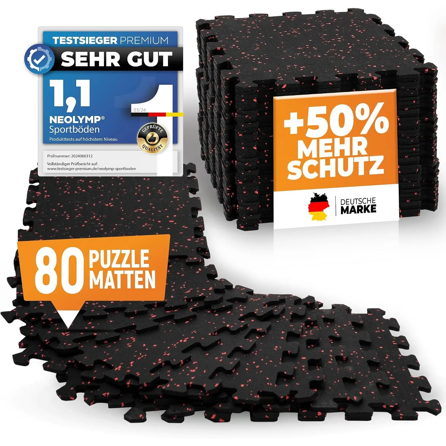 NEOLYMP Bodenschutzmatte Fitness aus Kautschuk – Puzzlematte für Home Gym, Fitnessgeräte & Sport – rutschfeste Gymnasti…