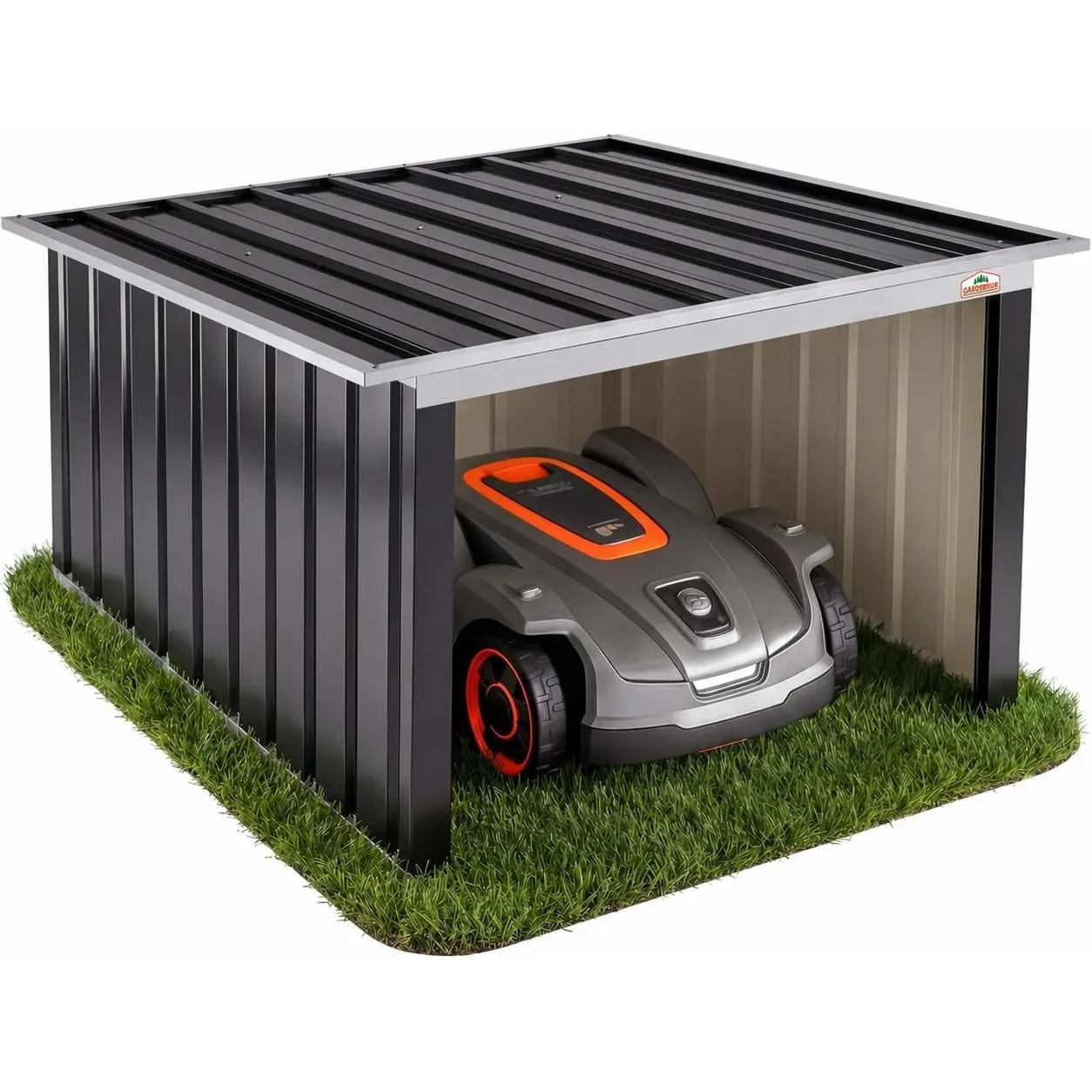 GARDEBRUK® Mähroboter Garage Pultdach Metall 89x90x54cm Wetterbeständig Dach klappbar 4X Erdanker Carport Rasen Anthraz…