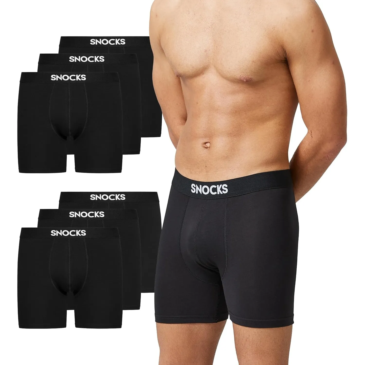 Snocks Lange Boxershorts Herren aus Bio-Baumwolle, 6er Pack