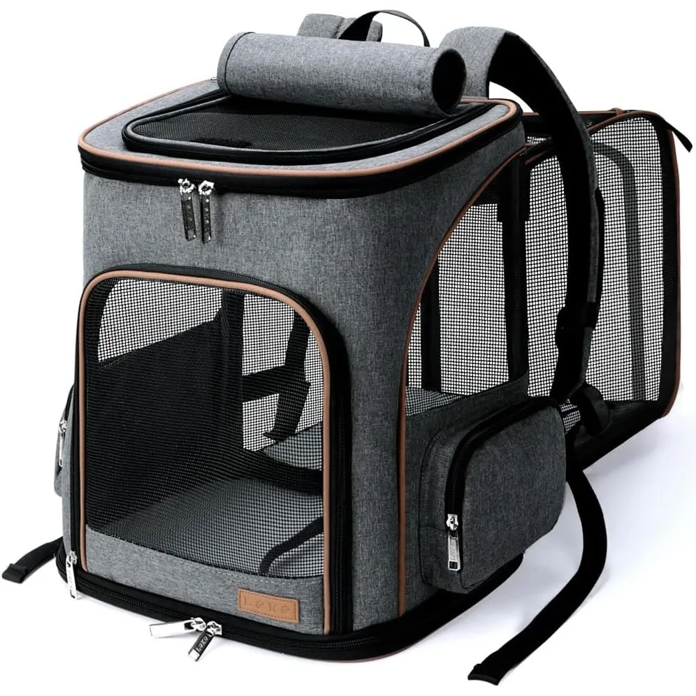 Lekesky Groß Katzenrucksack Hunderucksack für Katzen und Hunde bis 8-10kg, Erweiterbar Faltbare Haustier Rucksack mit I…