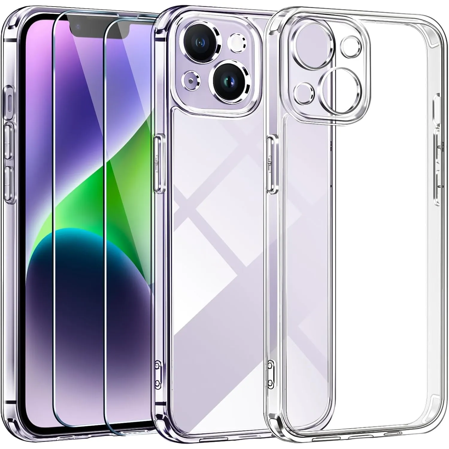 ivoler 3 in 1 Hülle für iPhone 14 6.1 Zoll [Nie Vergilbung], 1 Handyhülle mit 2 Stück Panzer Schutz Glas, [Militärische…