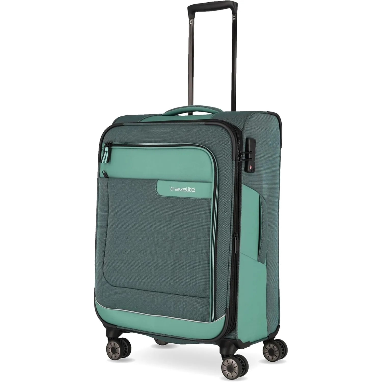 Travelite 4-Rad Koffer Größe M Weichschale aus recyceltem Material, Gepäck Serie VIIA: Trolley mit Dehnfalte + Kantensc…