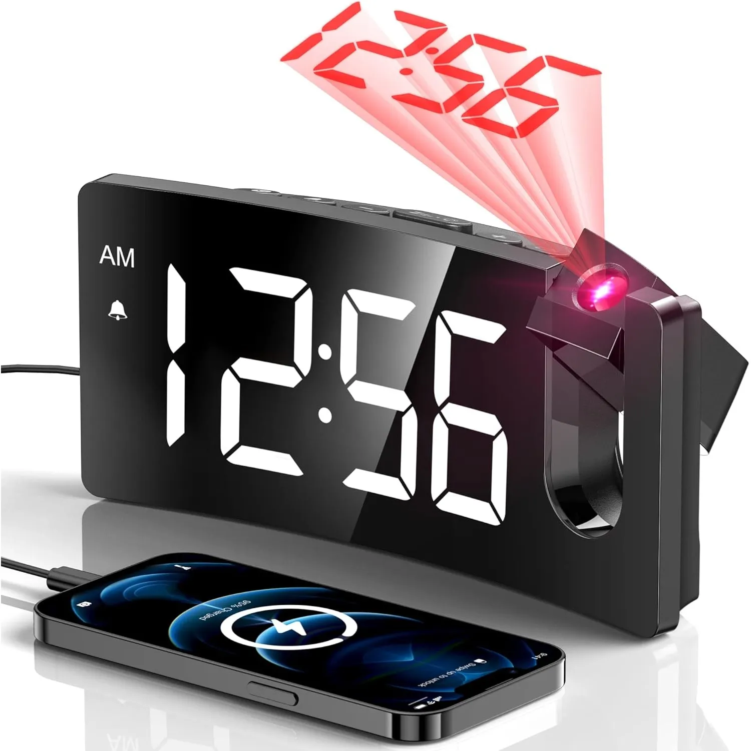 GOLOZA Projektionswecker Nachttisch, Digitaluhr mit 180° Projektor, LED