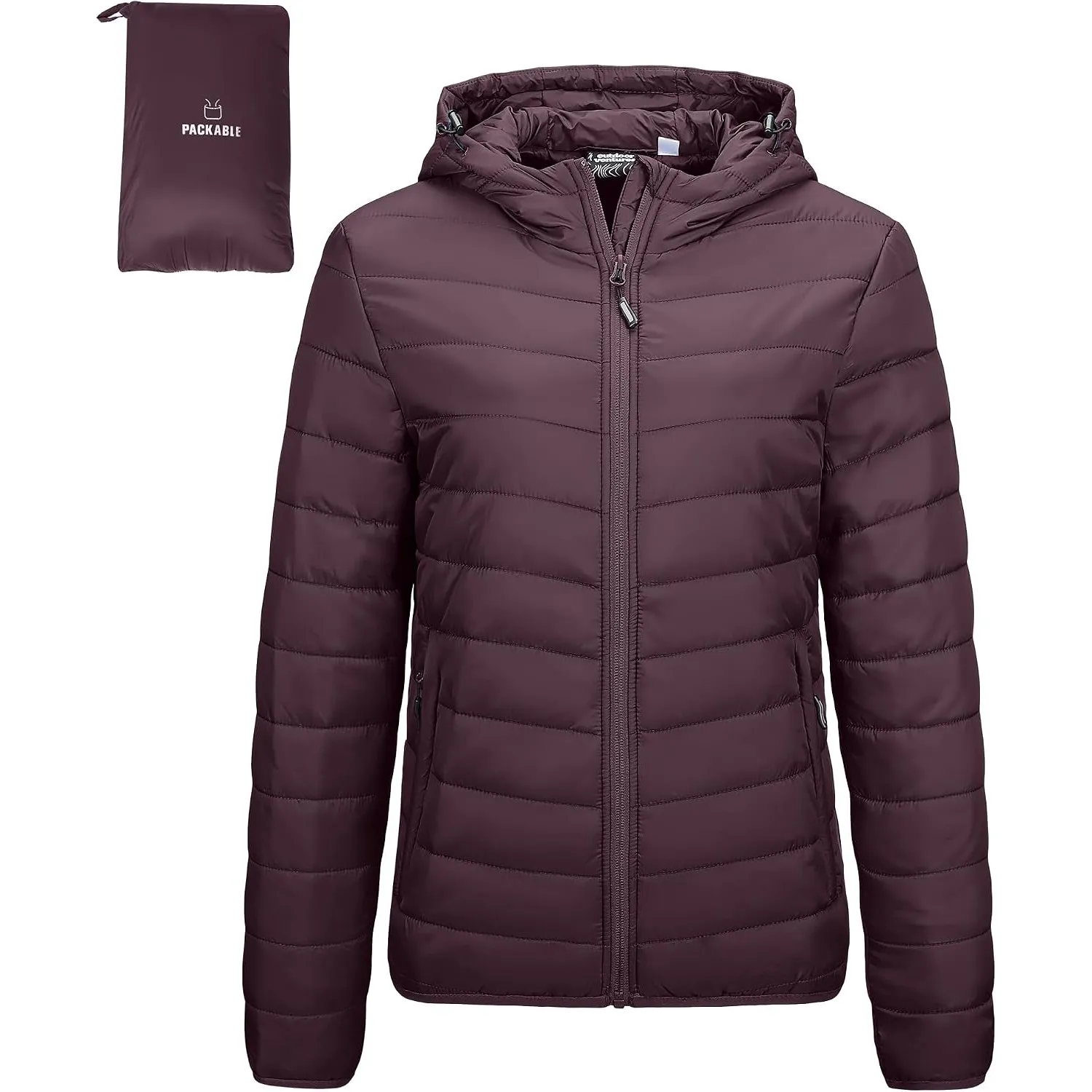 Outdoor Ventures Damen Steppjacke mit Kapuze Packbare Warme Pufferjacke