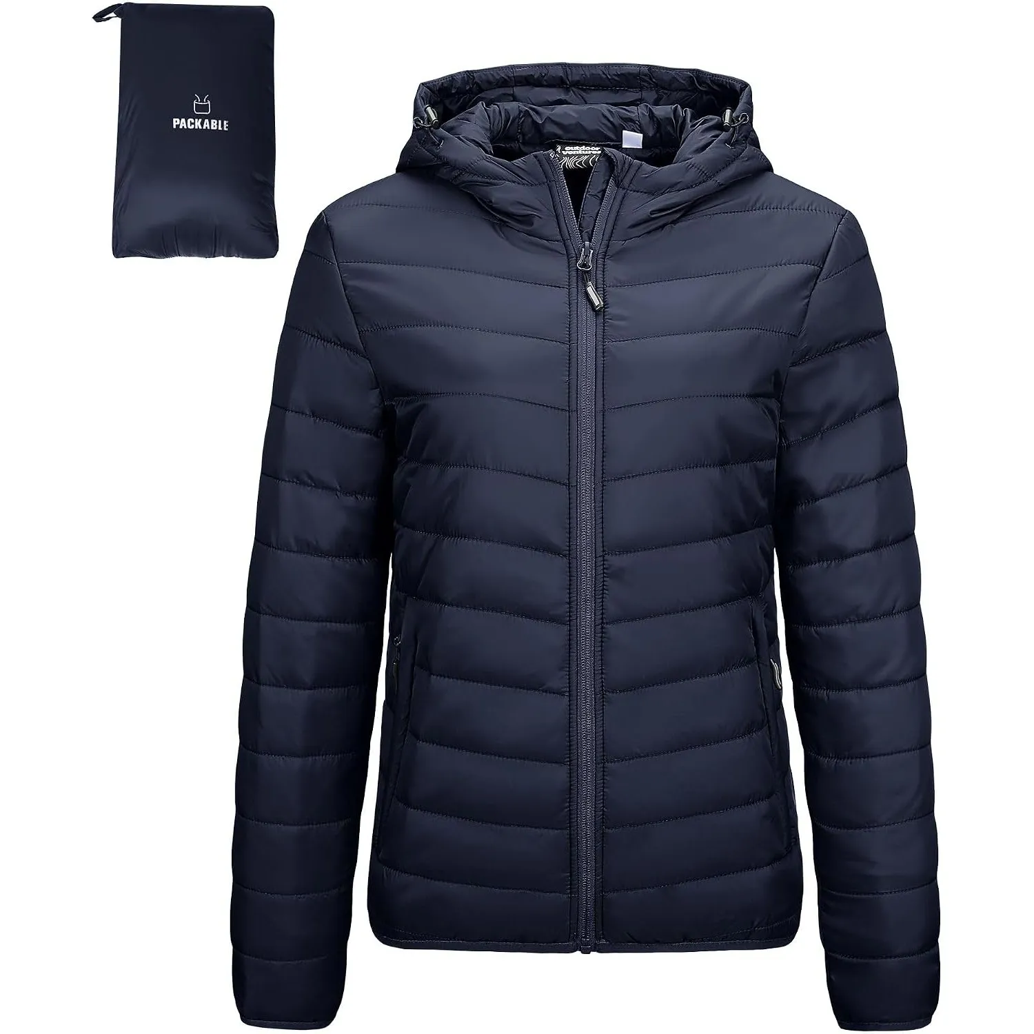 Outdoor Ventures Damen Steppjacke mit Kapuze Packbare Warme Pufferjacke