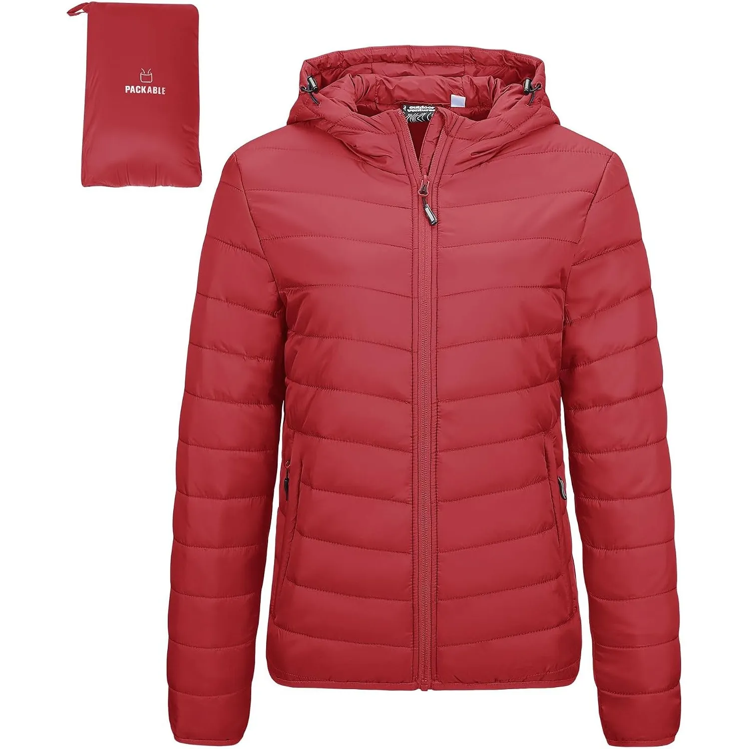 Outdoor Ventures Damen Steppjacke mit Kapuze Packbare Warme Pufferjacke