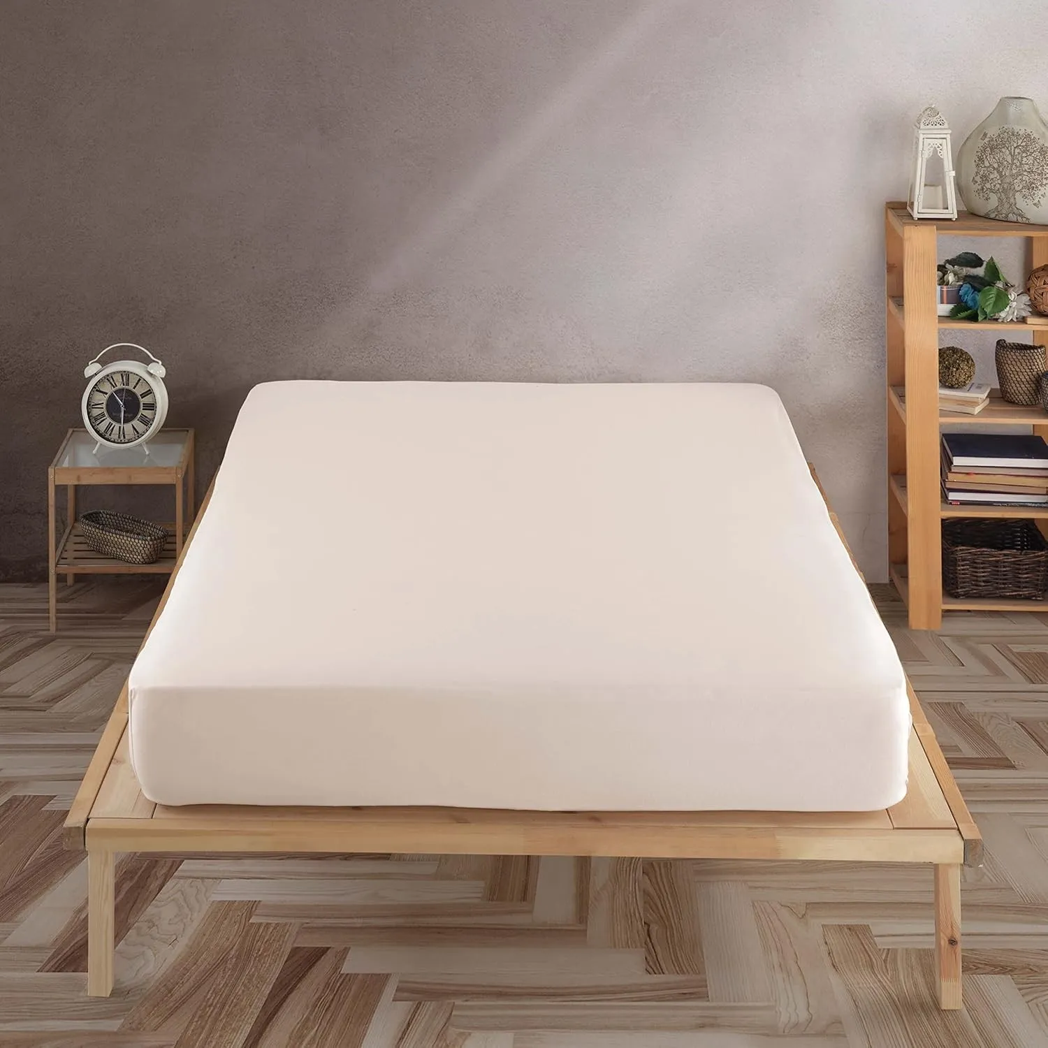 Vency Premium Jersey Spannbettlaken 160x200cm Beige - Spannbetttuch 100% Baumwolle, Bettlaken 160x200 Bis 35 cm Matratz…