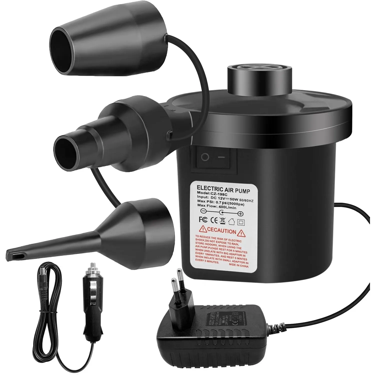 Elektrische Luftpumpe,Jsdoin Luftpumpe für luftmatratze, 2 in 1 Inflate und Deflate Elektrische Pump mit 3 Luftdüse für…