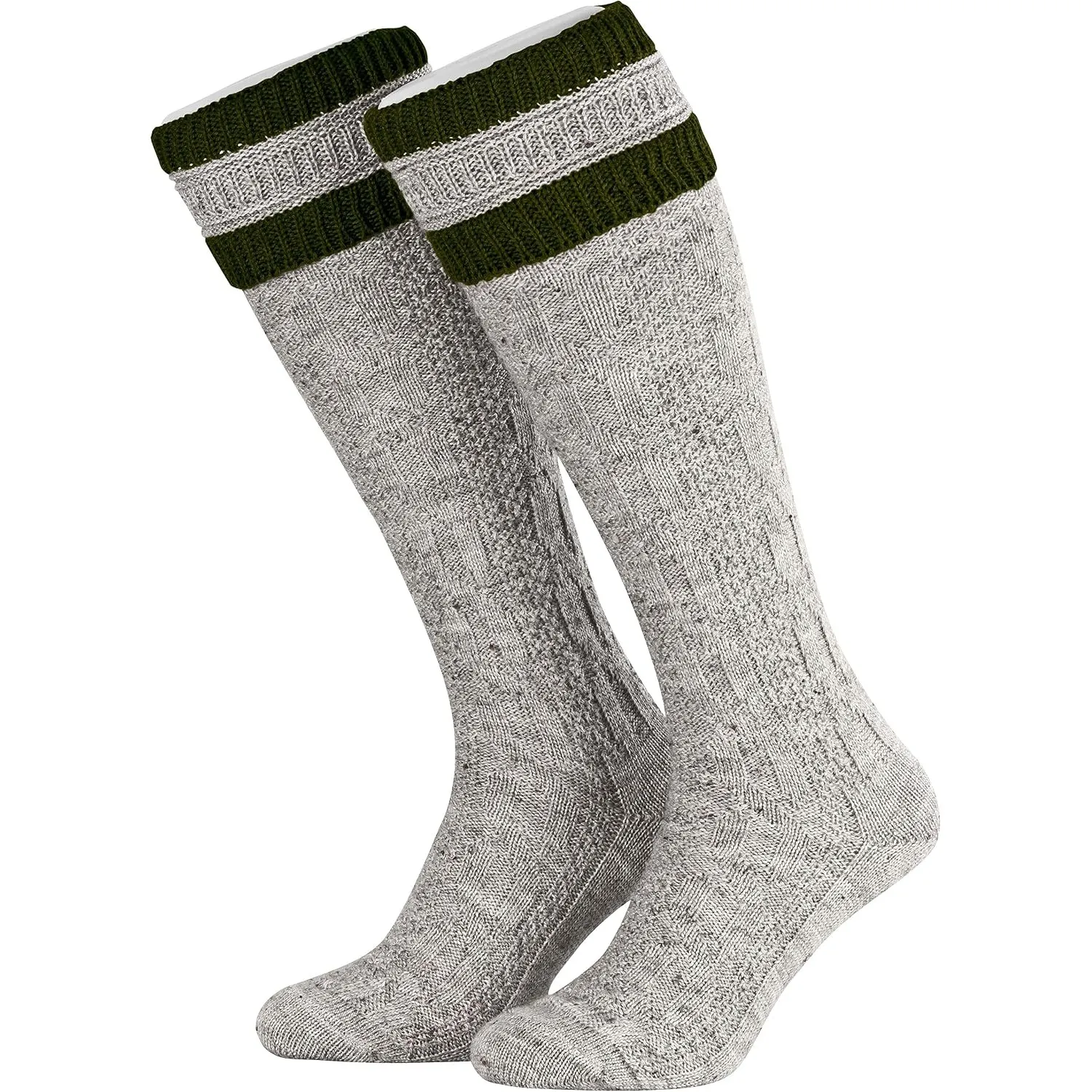 Piarini 1 Paar Herren Trachtenstrümpfe - Trachtensocken mit Zopfmuster - Trachtenstutzen mit Umschlag aus Wolle lang