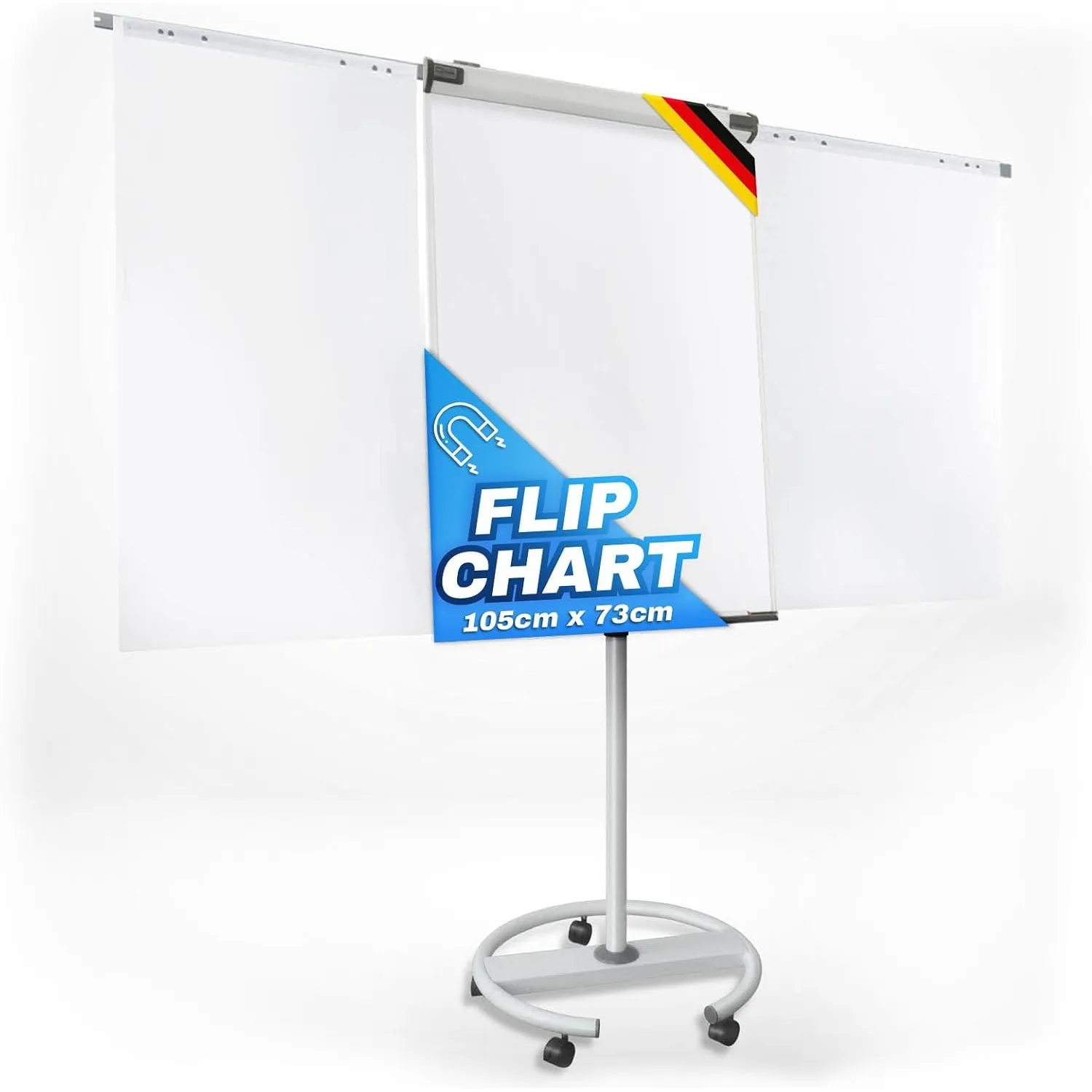 MOB Flipchart Ständer Whiteboard fahrbar mit Rollen Ständer 73x105cm | Höhenverstellbar bis 210cm, Beschreibbar, Trocke…