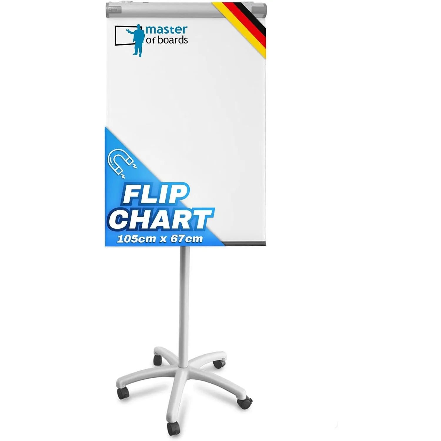 MOB Flipchart Ständer Whiteboard fahrbar mit Rollenfuss Ständer 67x105cm | Höhenverstellbar bis 210cm, Beschreibbar, Tr…