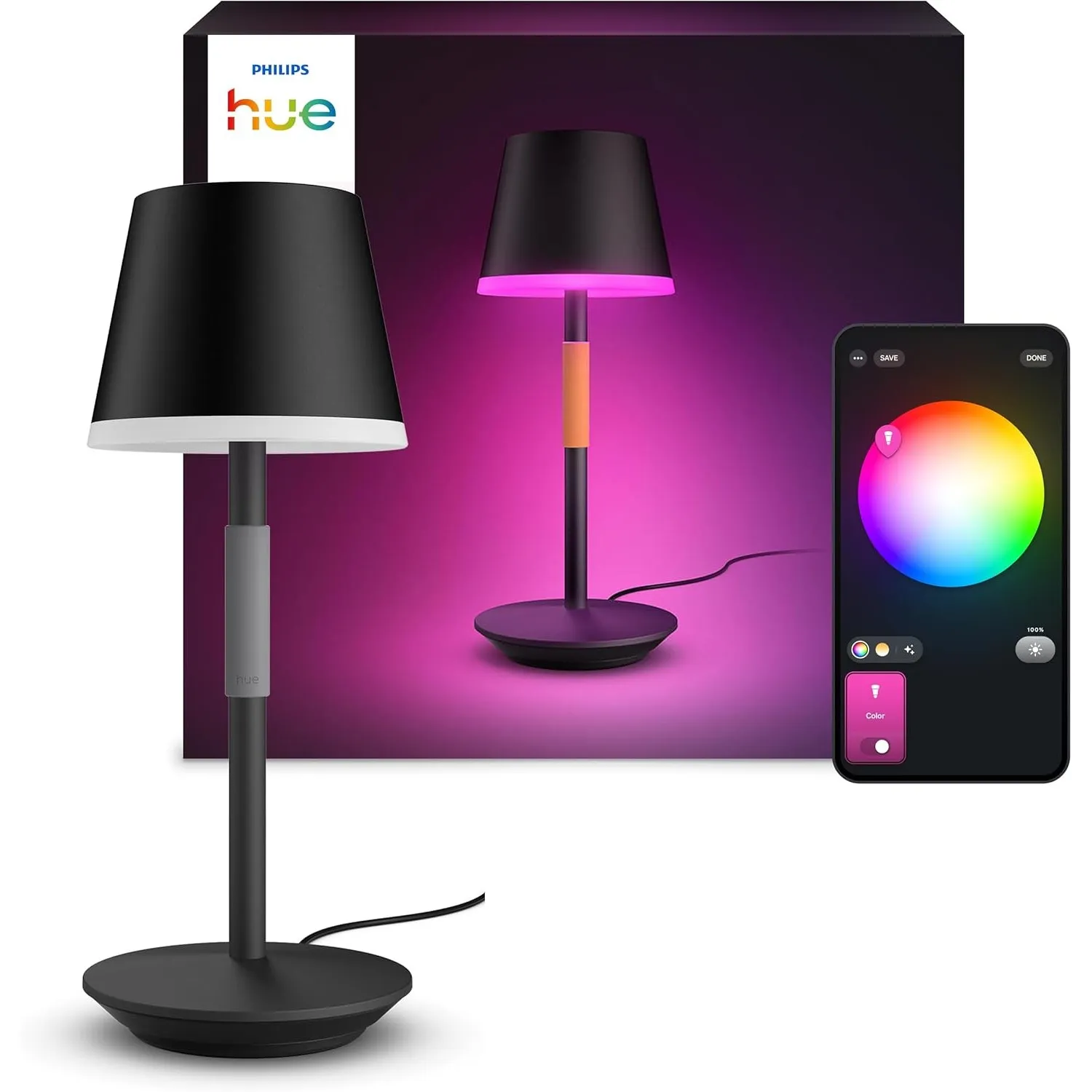 Philips Hue White & Color Ambiance Go Tragbare Tischleuchte (530 lm), dimmbare LED Leuchte für das Hue Lichtsystem mit …