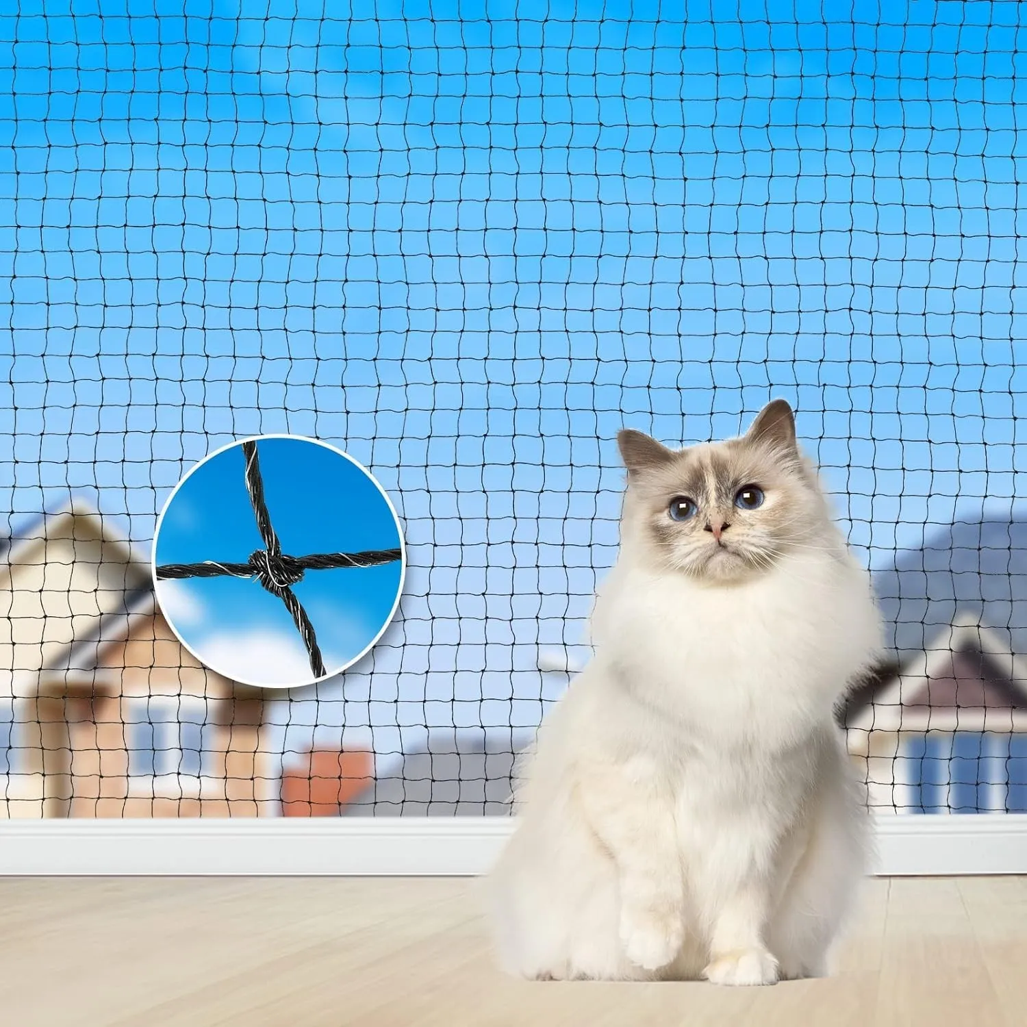 Aystkniet katzennetz für Balkon, 4 x 3 M Katzennetz Drahtverstärkt mit Befestigungsseil | Nägel | Kabelbinder, Biss-und…