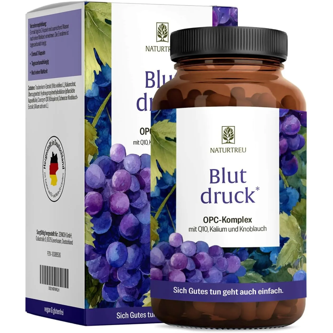 NATURTREU® Blutdruck - OPC Traubenkernextrakt hochdosiert 900mg Extrakt