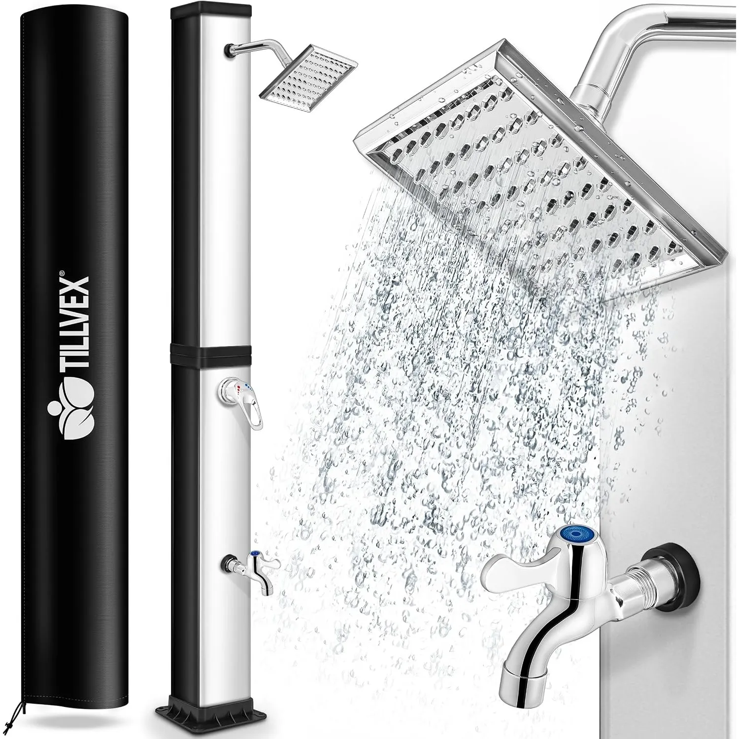 tillvex® Solardusche 40 Liter inkl. Abdeckung | Gartendusche warmes Wasser | Solar Dusche Außen, Garten, Pool & Camping…