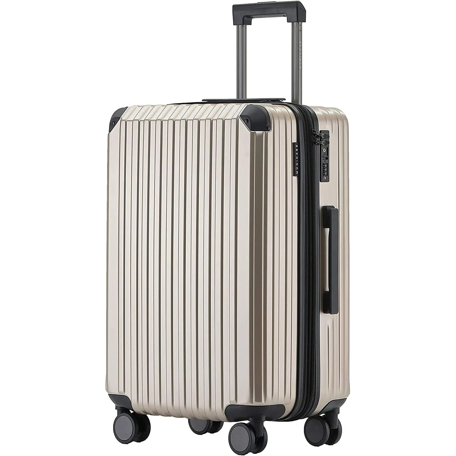 Münicase M816 TSA-Schloss Koffer Reisekoffer Trolley Kofferset Hardschale Boardcase (Champagner, Großer Koffer)