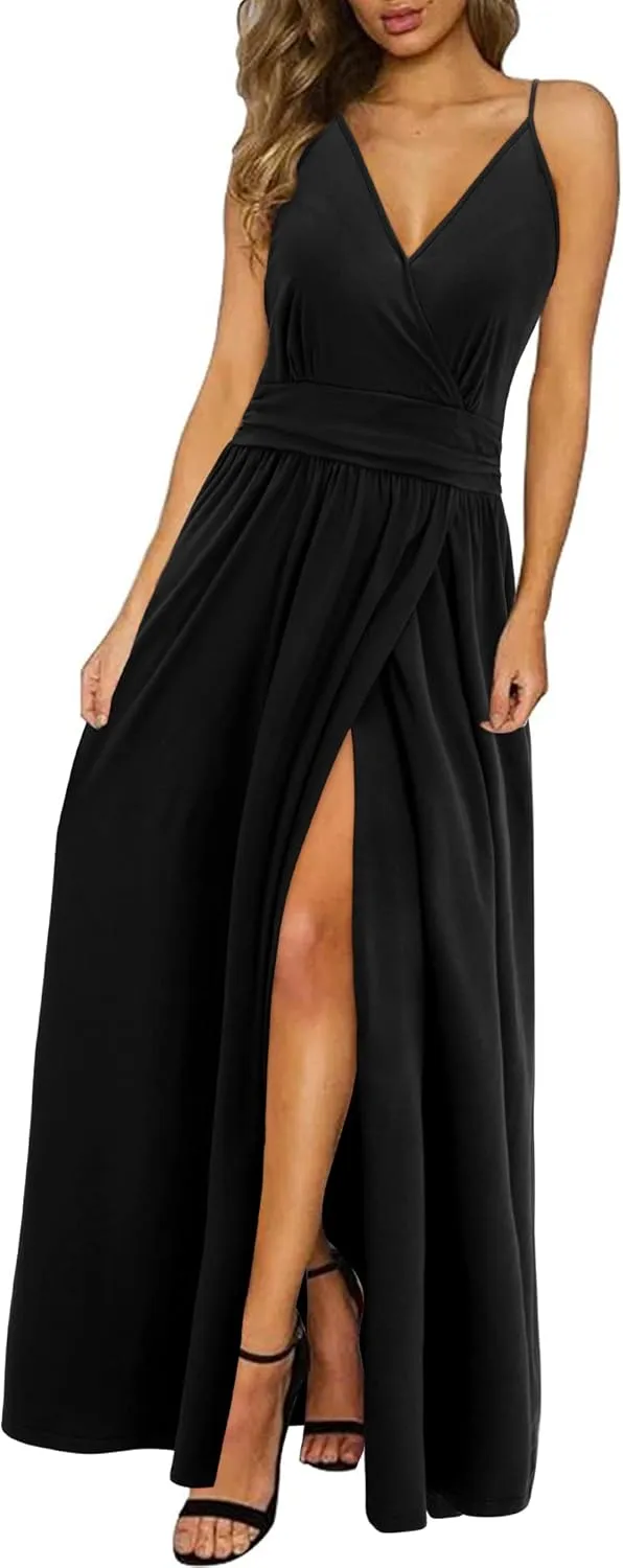 Newshows Women’s Summer Dress, Long Maxi Dress, Summer V-Neck Dress, Slit, Elegant, Spaghetti Straps, Casual Dress, for…