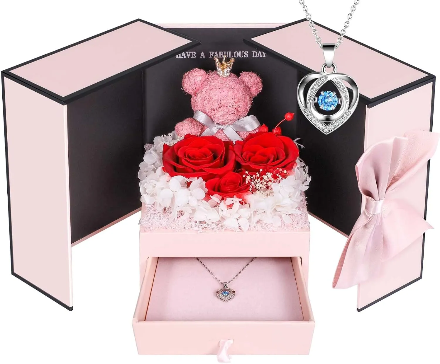 ADDWel Ewige Rose mit 925 Sterling Silber Herz Halskette - Echte Konservierte Infinity Rose Box, Romantisches Geschenk …