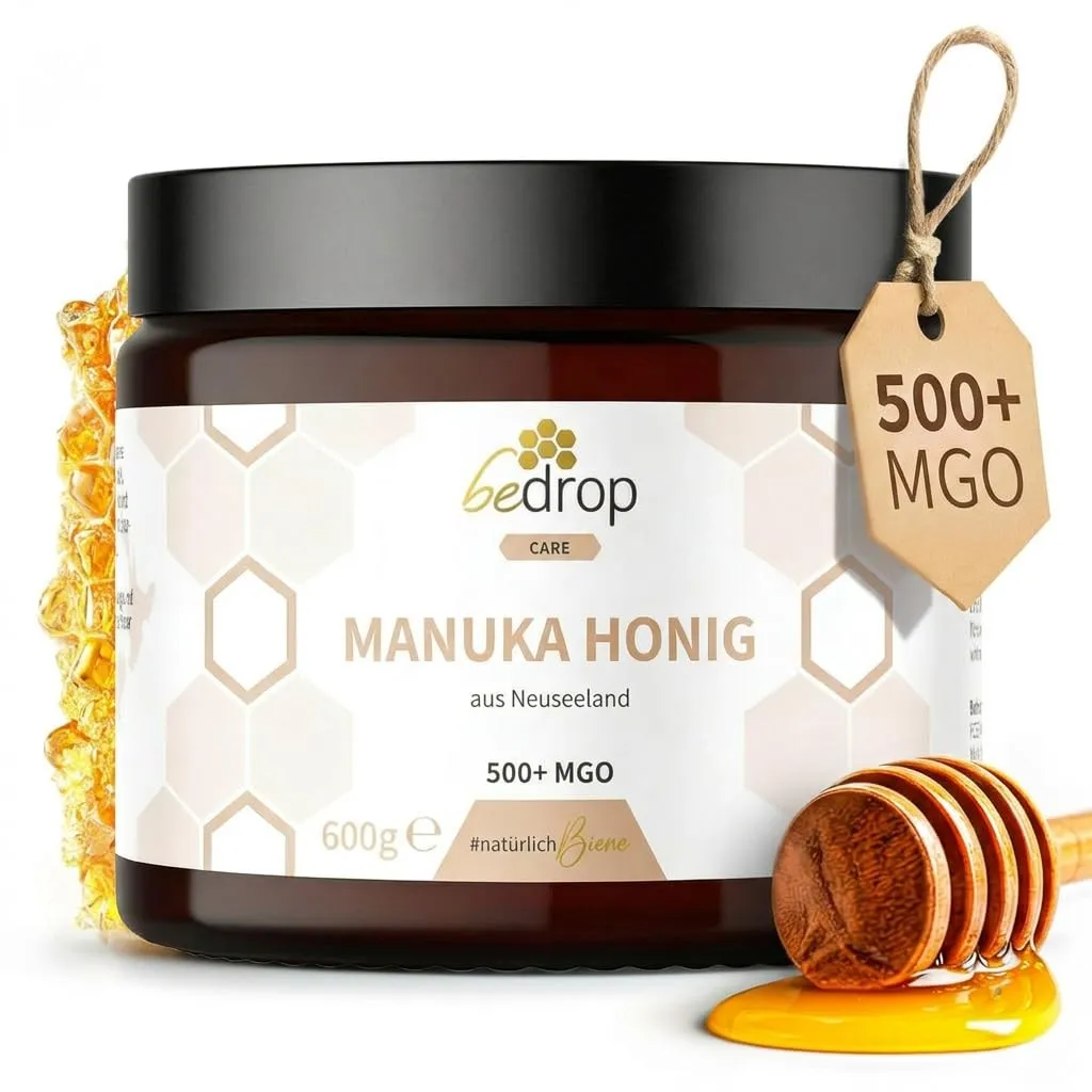 bedrop Manuka Honig mit MGO 500+ 600g XXL Glas - 100% echter Premium Manukahonig aus Neuseeland mit zertifiziertem Meth…