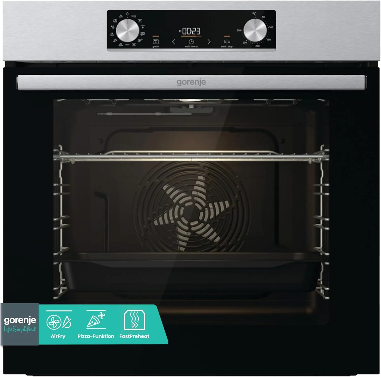 Gorenje OptiBake BOS 6737 E02X Einbau-Backofen / 77L / AquaClean/Heißluft/ExtraSteam/AirFry/PerfectGrill/Pizzamode 300°…