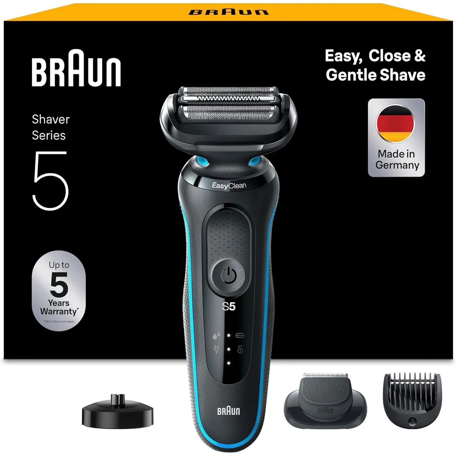 Braun Series 5 Rasierer Herren Elektrisch, Elektrorasierer mit EasyClick Barttrimmer Aufsatz, Ladestation, EasyClean Ra…