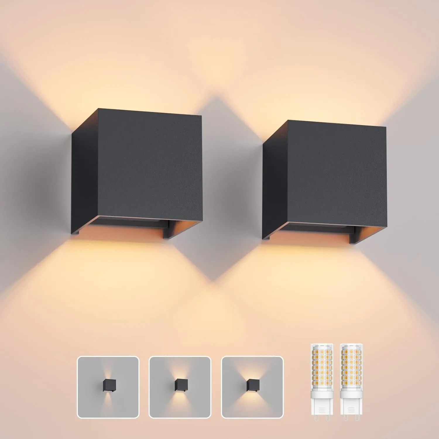 Klighten 2 Stücke Aussenlampe mit Austauschbarer G9 Lampe 3000K, Anthrazit