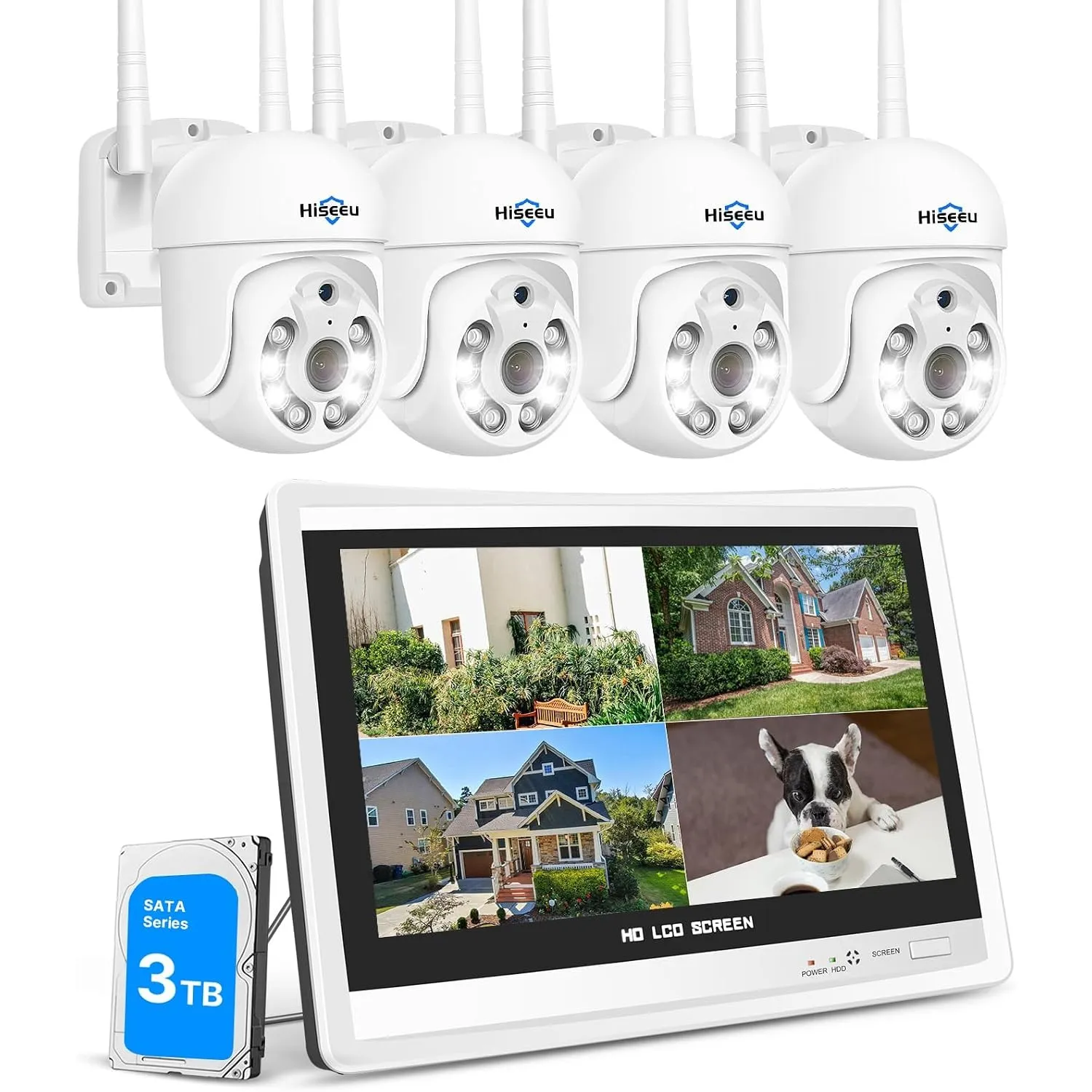 Hiseeu 5MP Überwachungskamera Set Aussen WLAN mit 12" Monitor,10CH NVR
