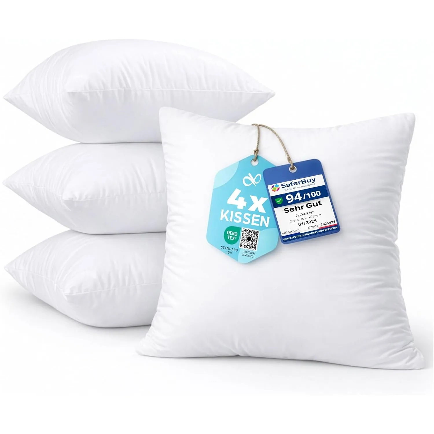 Flowen Kissen 40x40 Kopfkissen 4er Set für Sofa und Bett Innenkissen Hypoallergene Anti-Milben Kissenfüllung mit Weiche…
