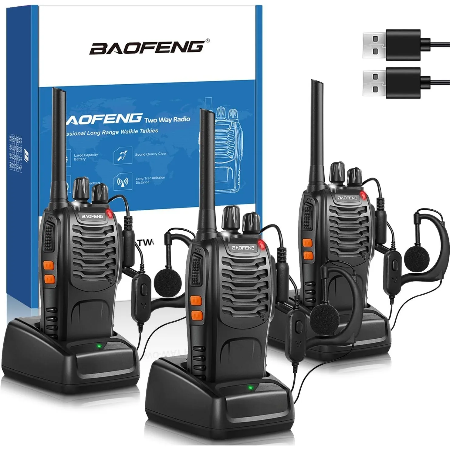 Professionelle Walkie-Talkies für Erwachsene mit großer Reichweite, wiederaufladbaren Batterien, 16-Kanal-Funkgerät, US…