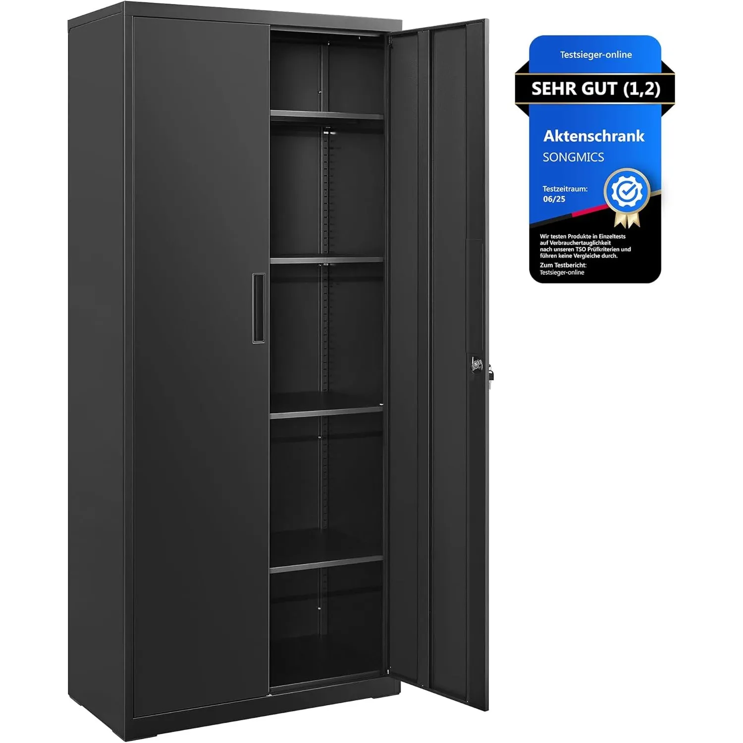 SONGMICS Aktenschrank, Doppeltüren, Schloss, 5 Ebenen, 80 x 40 x 180 cm