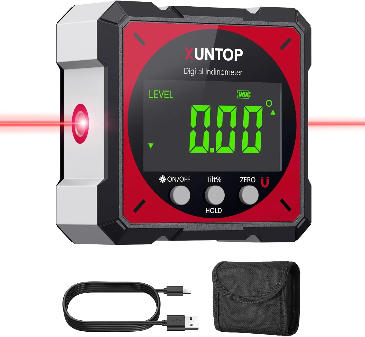 XUNTOP Digitaler Winkelmesser Neigungsmesser Laser Wasserwaage mit LCD Display, Type-C Schnittstelle IP54 Wasserdicht M…
