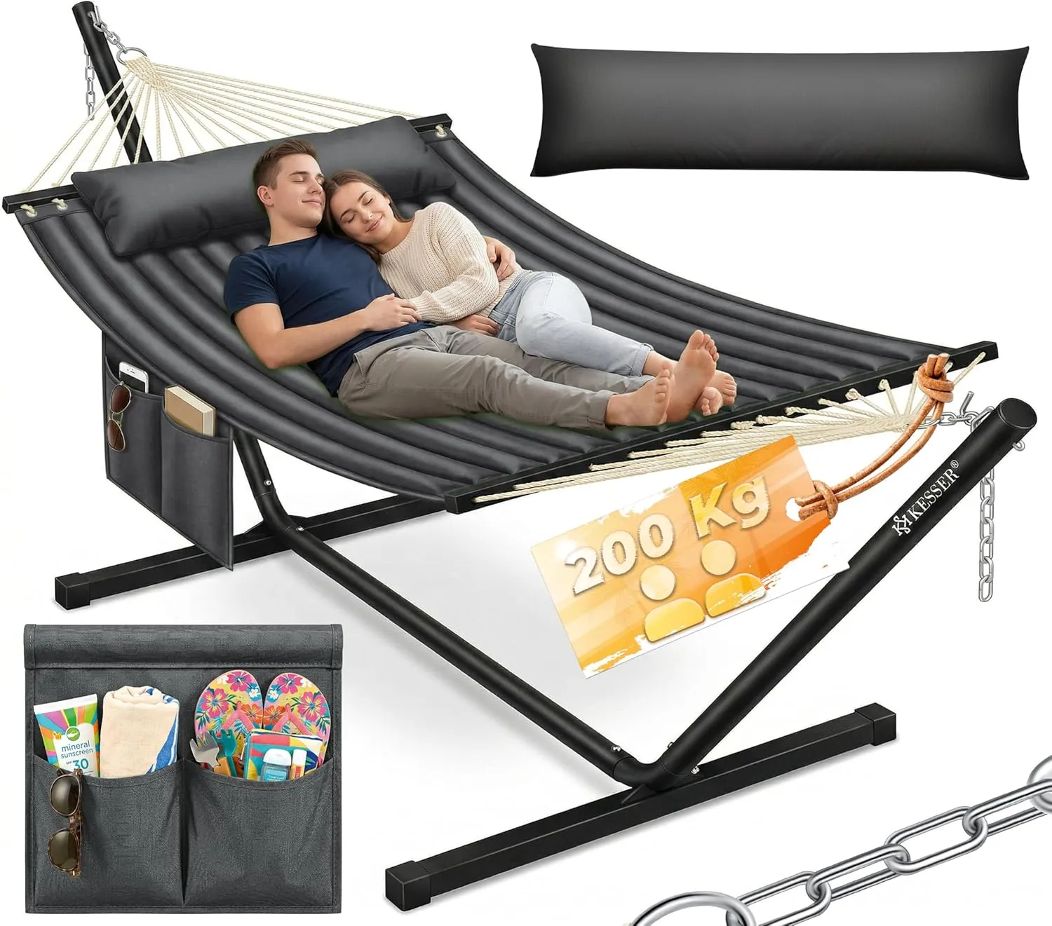 KESSER® Hängematte Hill mit Gestell Kissen Doppelhängematte für 2 Personen-Stabiler Rahmen 200kg Belastbarkeit Indoor &…