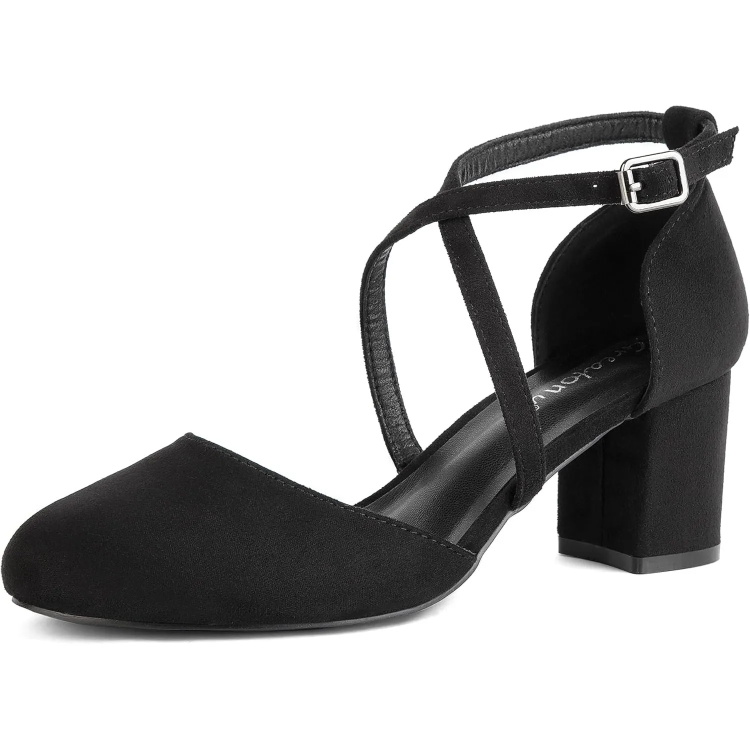 Greatonu Damen Pumps Riemchenpumps Spangenpumps Sandale mit Kreuz Knöchelriemen Blockabsatz Geschlossener Spitze Glitze…