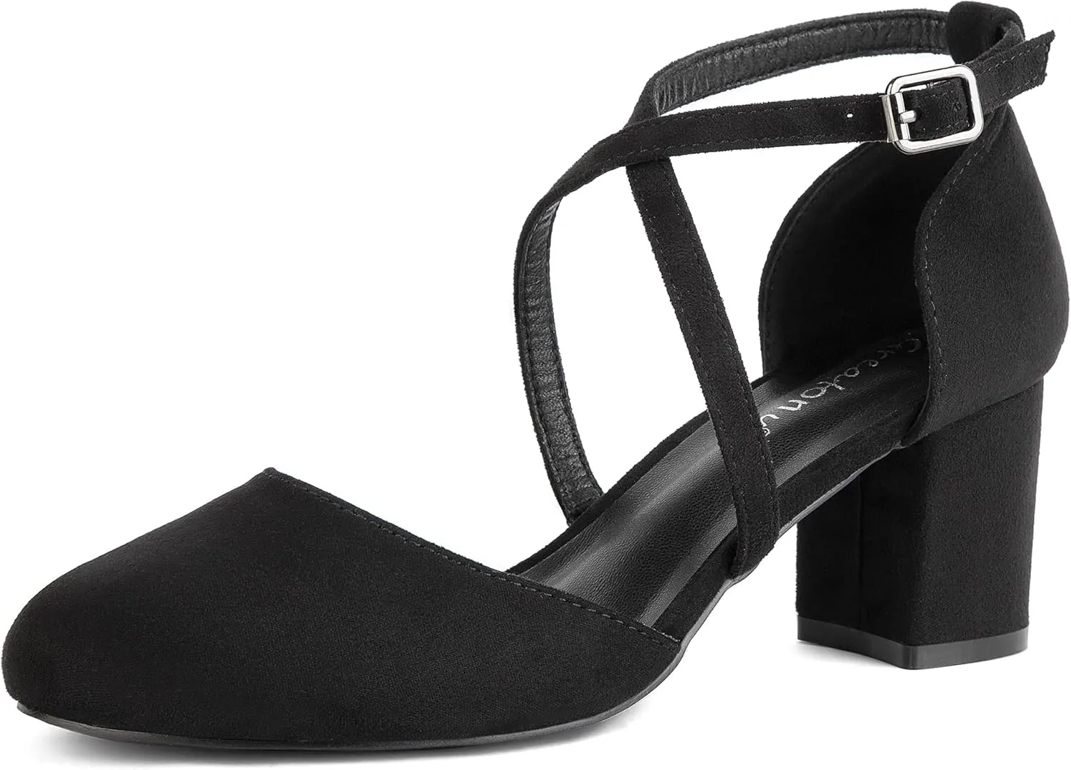 Greatonu Damen Pumps Riemchenpumps Spangenpumps Sandale mit Kreuz Knöchelriemen Blockabsatz Geschlossener Spitze Glitze…