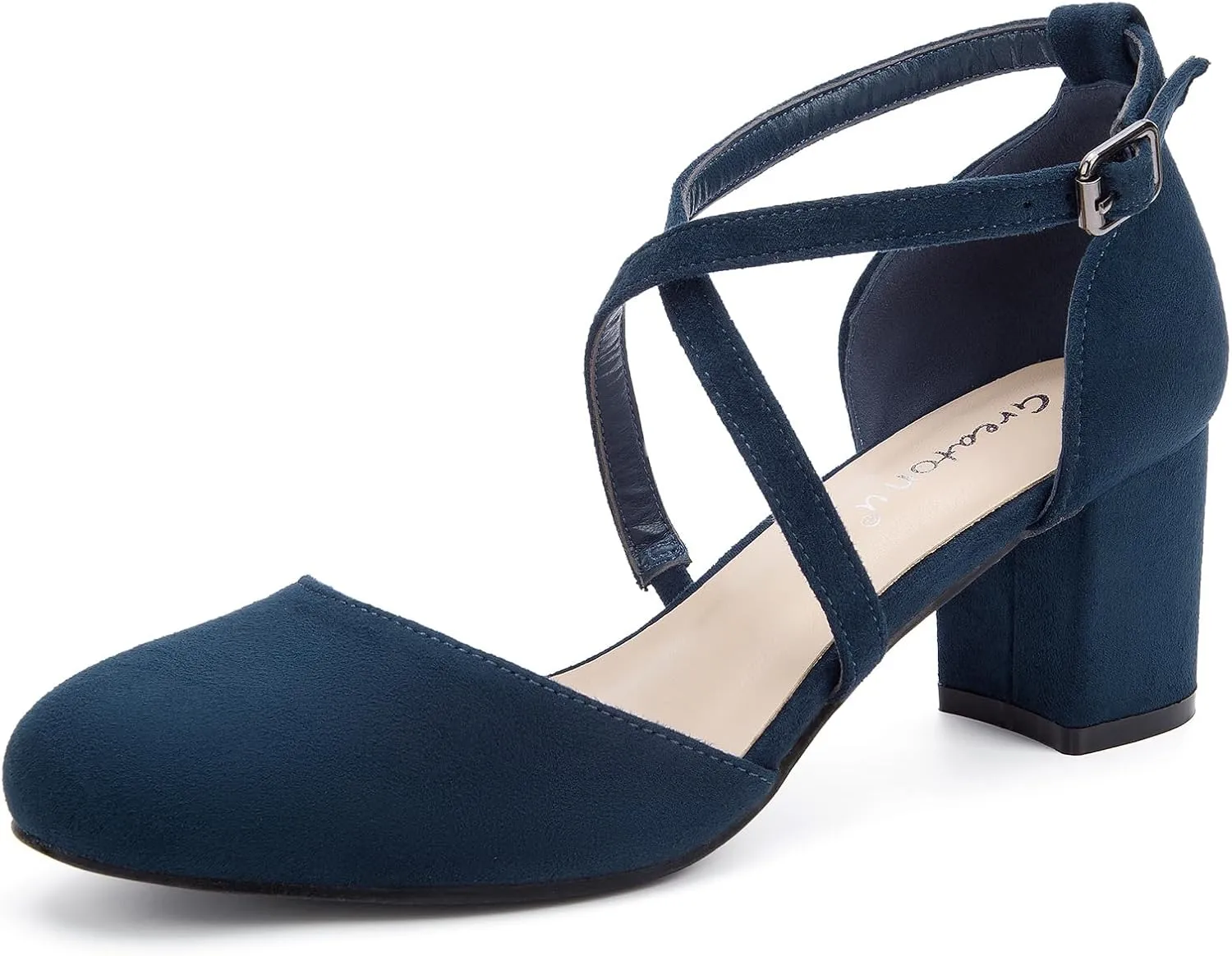 Greatonu Damen Pumps Riemchenpumps Spangenpumps Sandale mit Kreuz Knöchelriemen Blockabsatz Geschlossener Spitze Glitze…