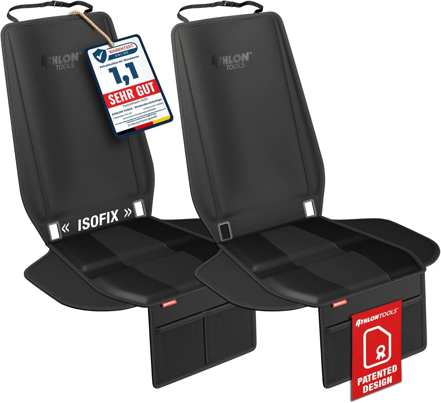 ATHLON TOOLS 2X Kindersitzunterlage mit Seitenschutz - Optimale Passform - Isofix kompatibel - Dick gepolstert - für Ki…
