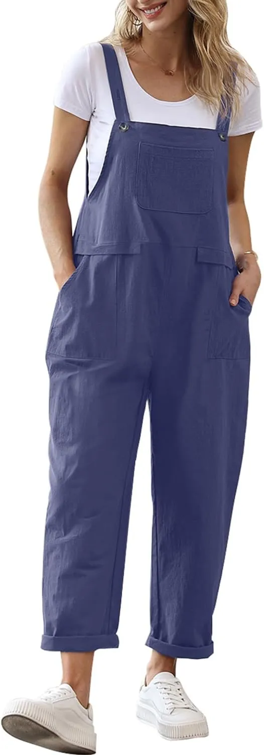 YESNO Damen Latzhose Sommer Oversize Trägerhose Beiläufig Loose Bib Pants Overall Baggy Jumpsuit Strampler Sommerhose m…