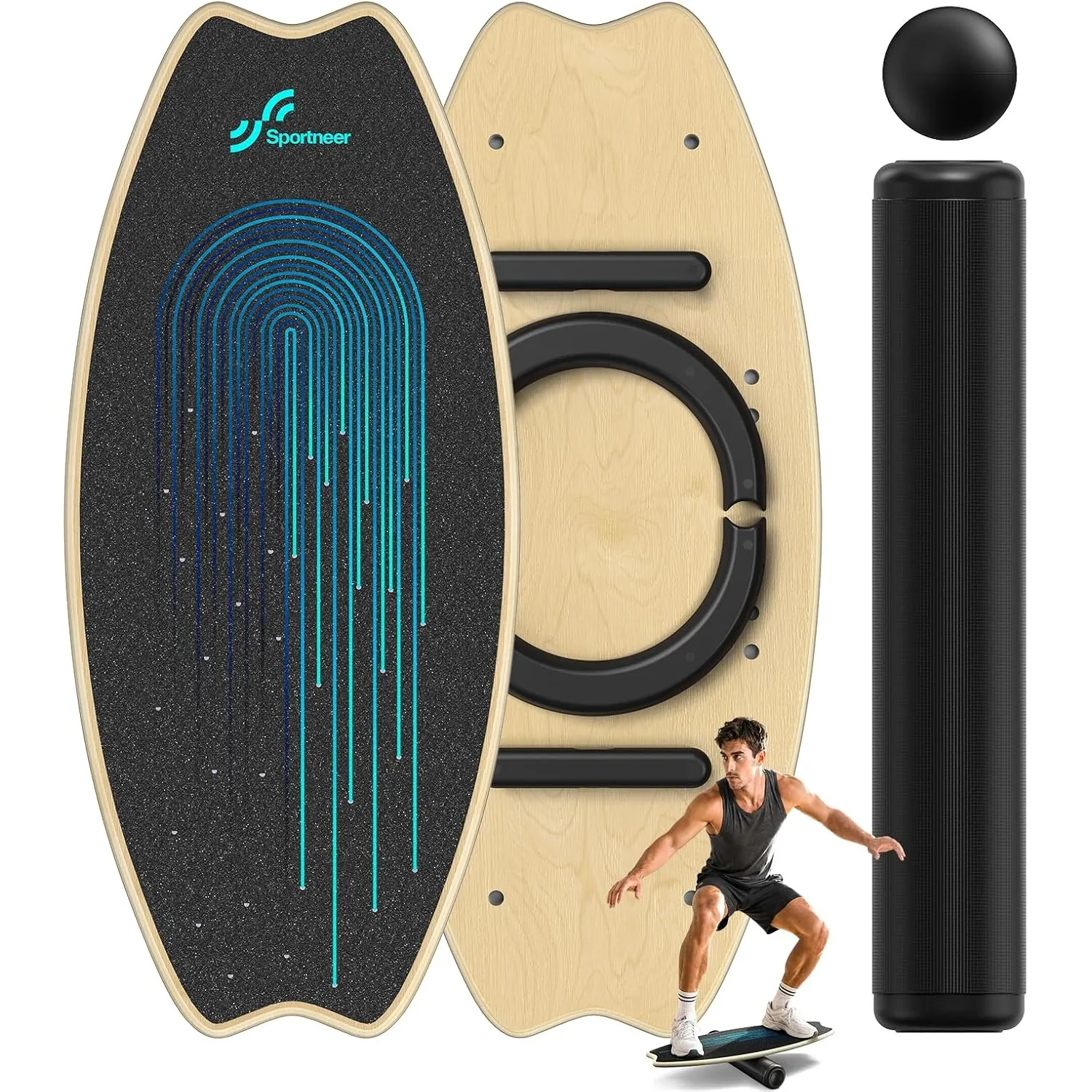 Sportneer Balance Board Erwachsene, 7-in-1 Surfin Balanceboards Holz | Wackelbrett Gleichgewichtstrainer für Surf-Train…