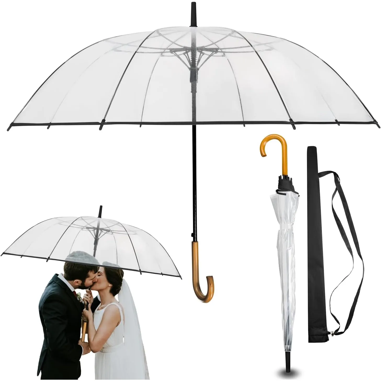 LOGAN & BARNES Durchsichtiger Regenschirm Hochzeit mit hochwertigem Echtholzgriff Ø120cm - Eleganter Großer Regenschirm…