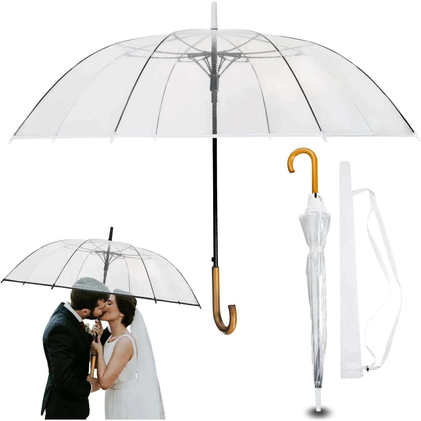 LOGAN & BARNES Durchsichtiger Regenschirm Hochzeit mit hochwertigem Echtholzgriff Ø120cm - Eleganter Großer Regenschirm…