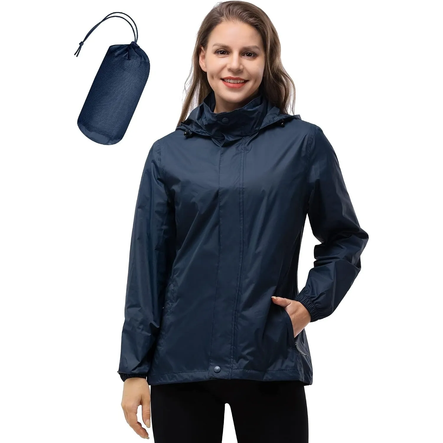 33,000ft Damen Wasserdichte Faltbar Regenjacke mit Kapuze, Leicht Atmungsaktive Windbreaker Jacke, Fahrradjacke für Fra…