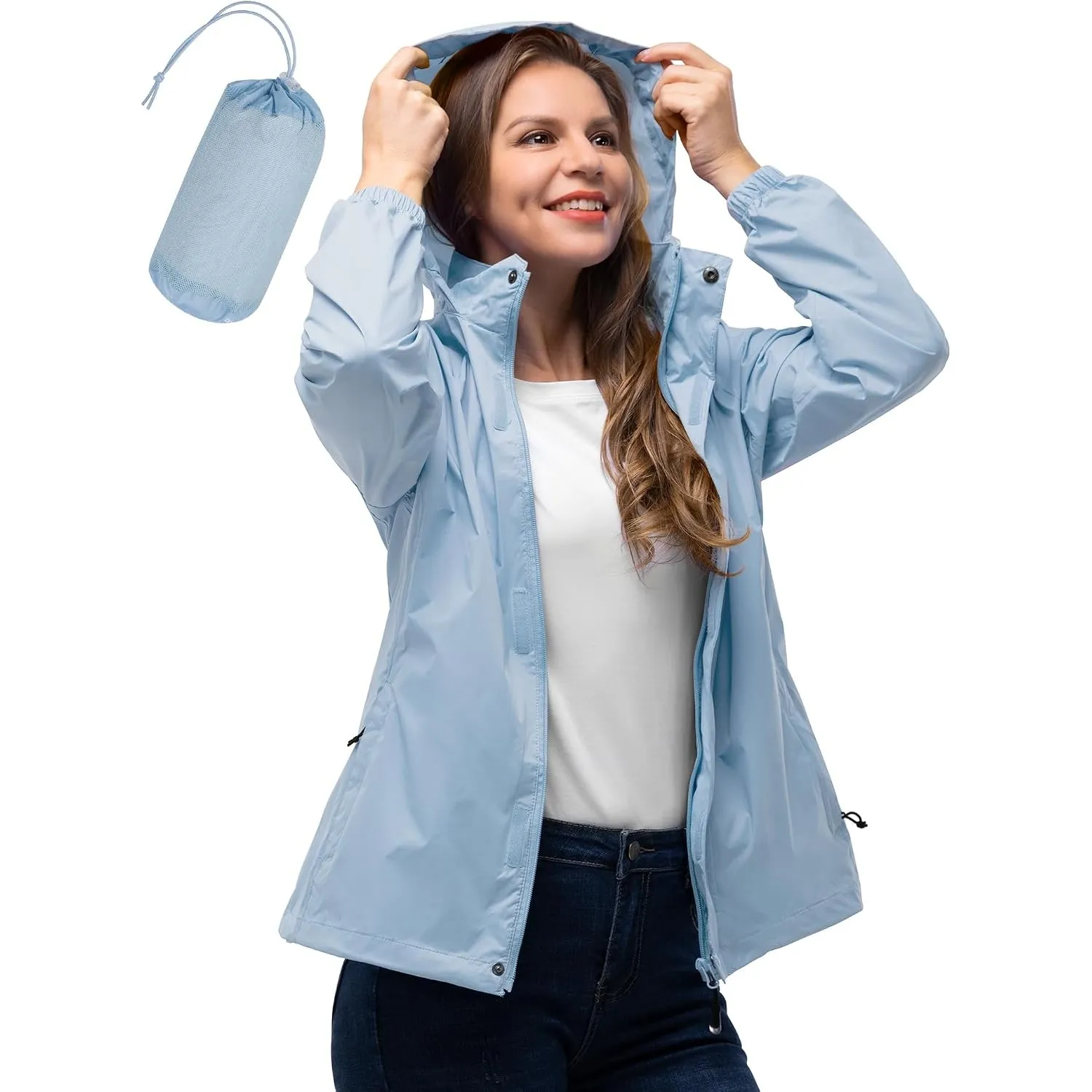 33,000ft Damen Wasserdichte Faltbar Regenjacke Atmungsaktive Windbreaker