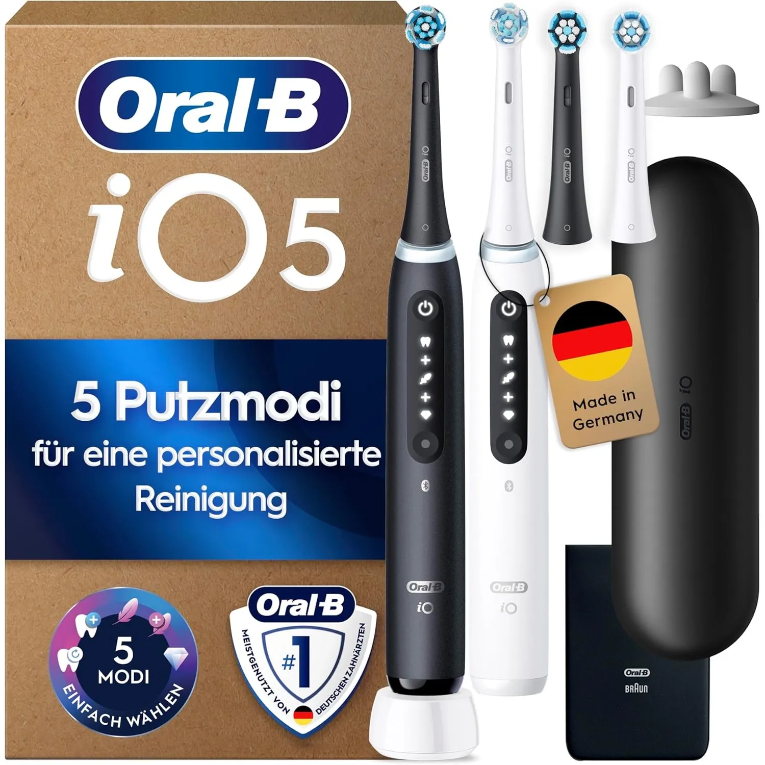 Oral-B iO Series 5 Elektrische Zahnbürste, Doppelpack, Schwarz/Weiß