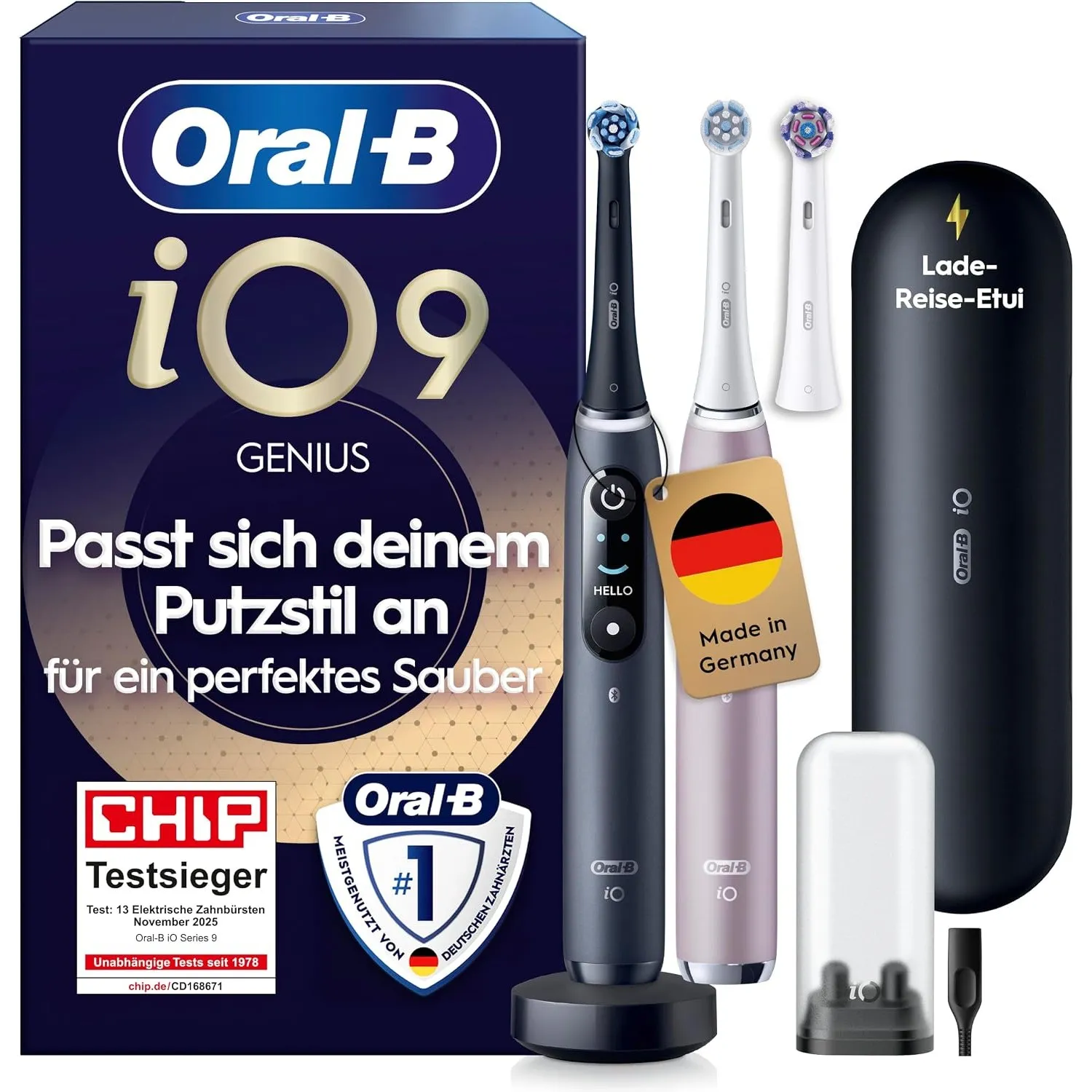 Oral-B iO Series 9 Elektrische Zahnbürste, Doppelpack, Schwarz/Rosa