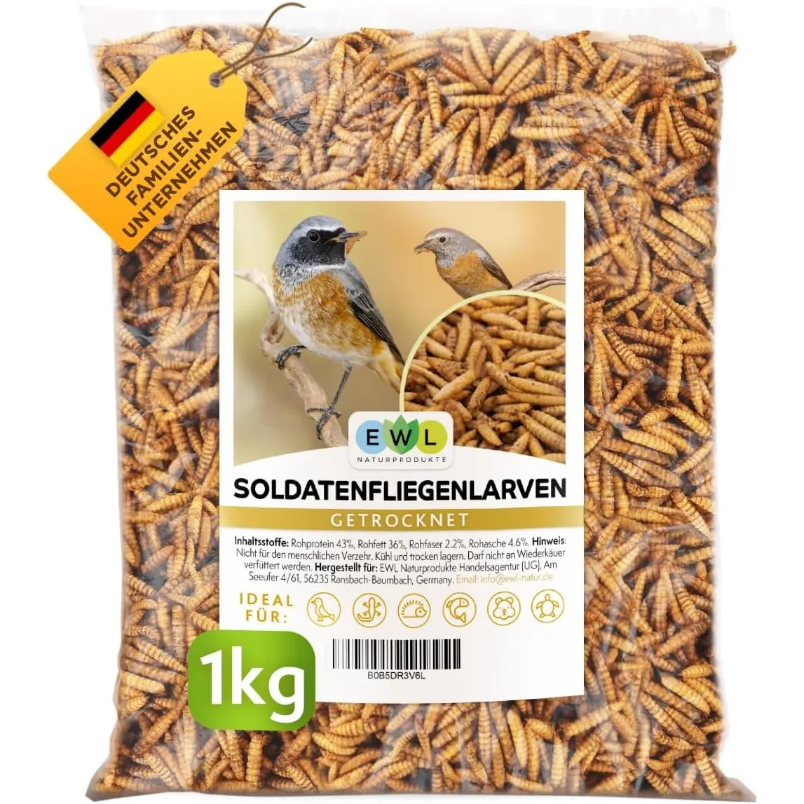 EWL Getrocknete Soldatenfliegenlarven 1kg (6,5L) | Vogelfutter Fischfutter